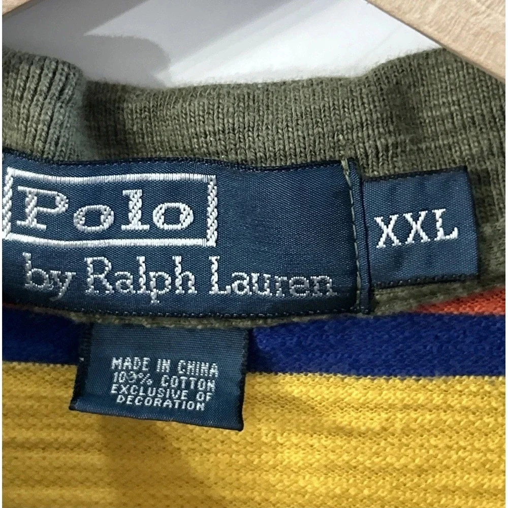 Mens Polo Ralph Lauren Polo Shirt Multicolor Striped Western Clean Textured XXL